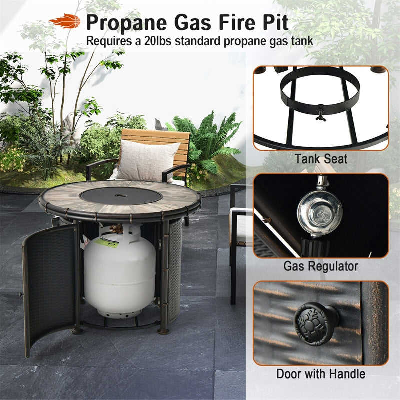 32 Round Fire Pit Table 30,000 BTU Outdoor Propane Gas Fire Pit with Fire Glasses & PVC Cover