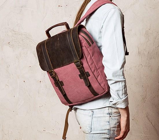 Cool Men's Canvas Leather Travel Backpack - Durable School Bag for Men