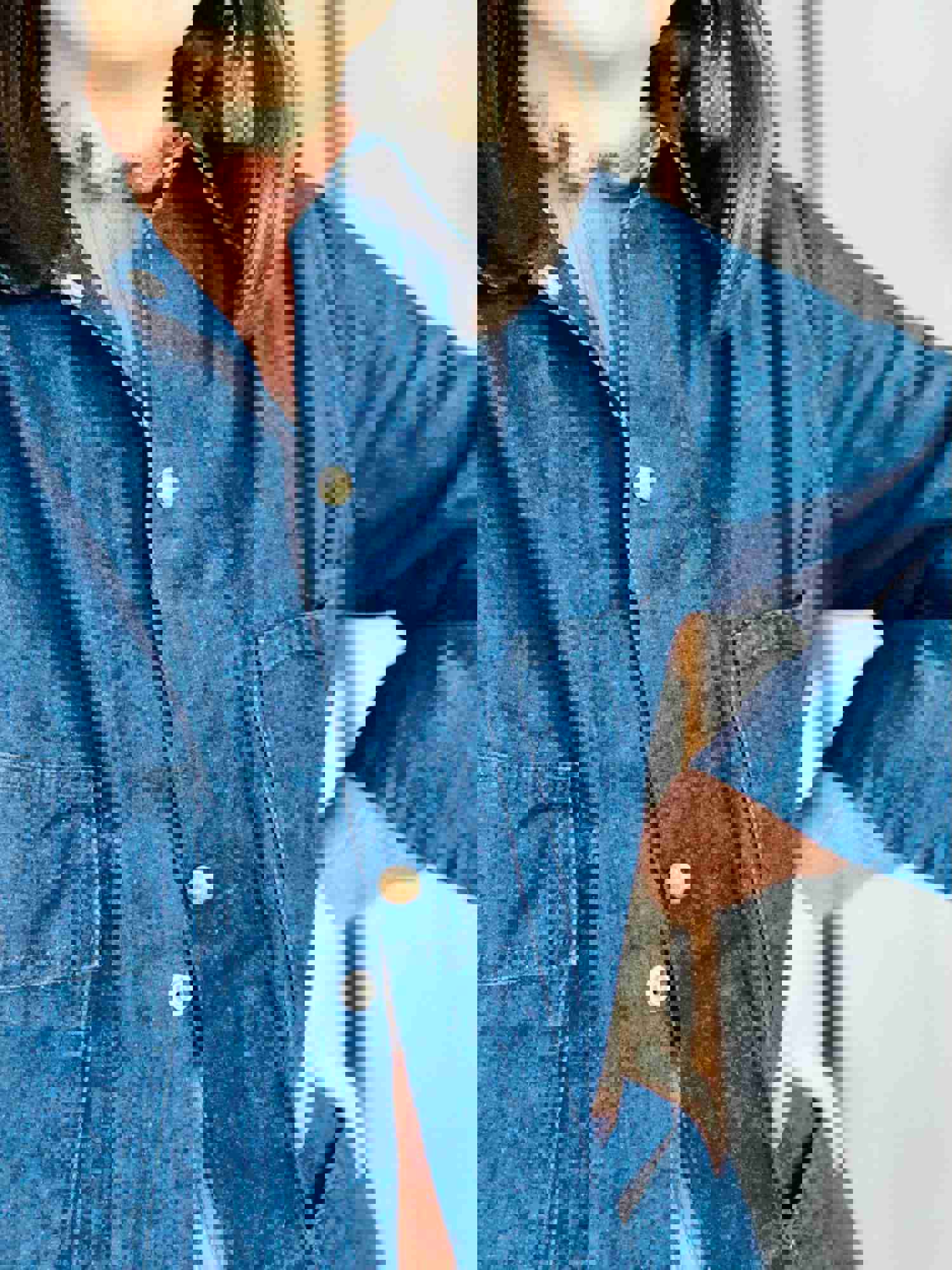 Vintage 1970s Denim Chore Jacket with Corduroy Collar