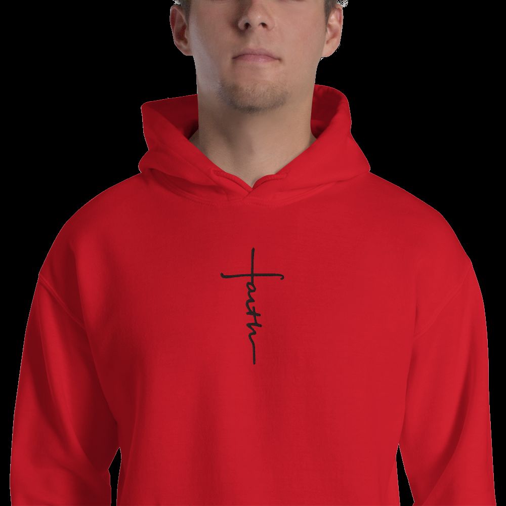 FAITH CROSS Black Stitch (Hebrews 11:1) - EMBROIDERY Unisex Hoodie