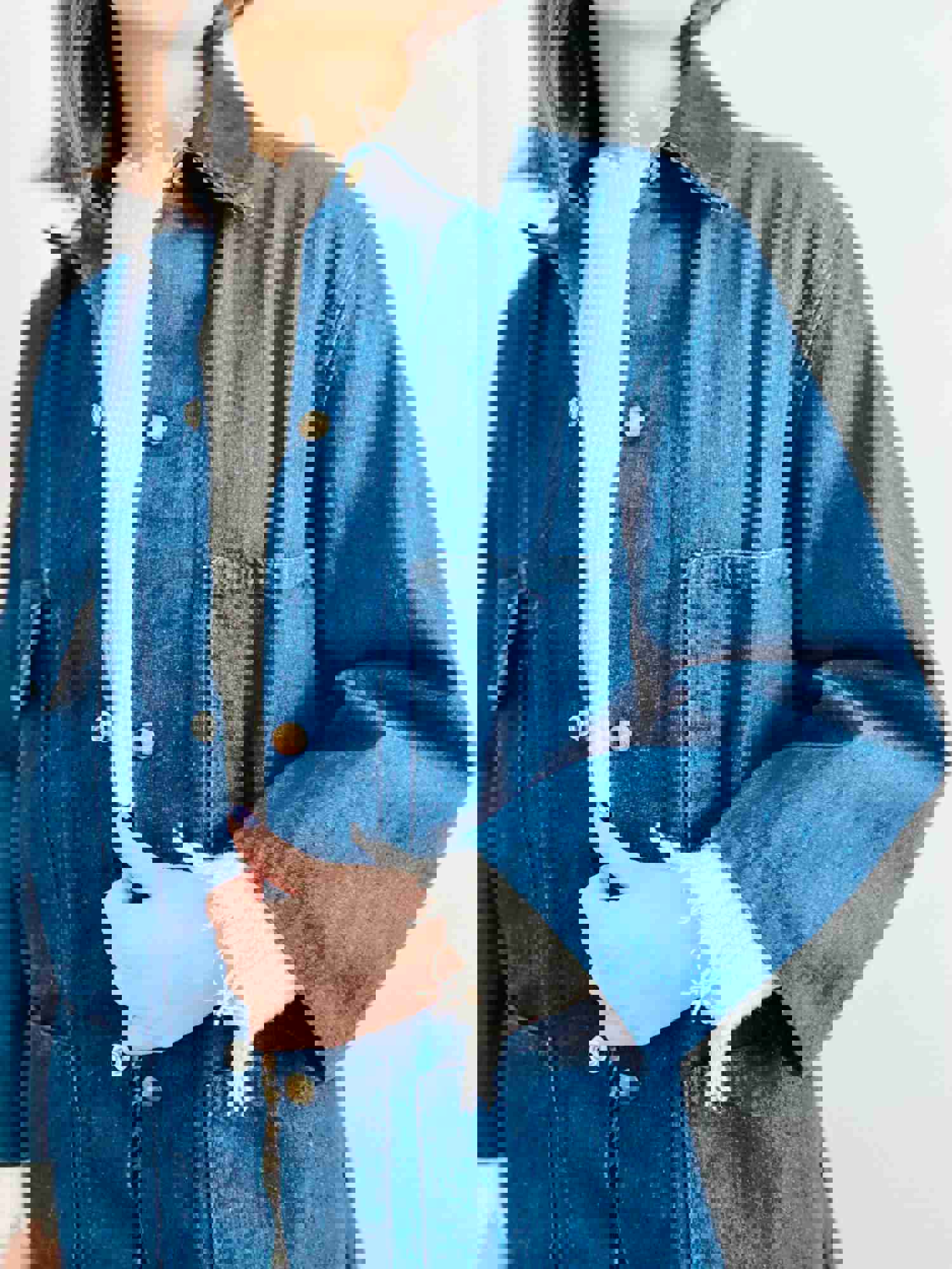 Vintage 1970s Denim Chore Jacket with Corduroy Collar