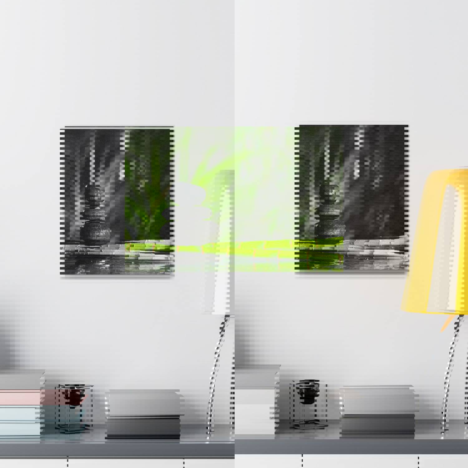 Stacked Stones on Bamboo Forest Floral Nature Photography Canvas Wall Art