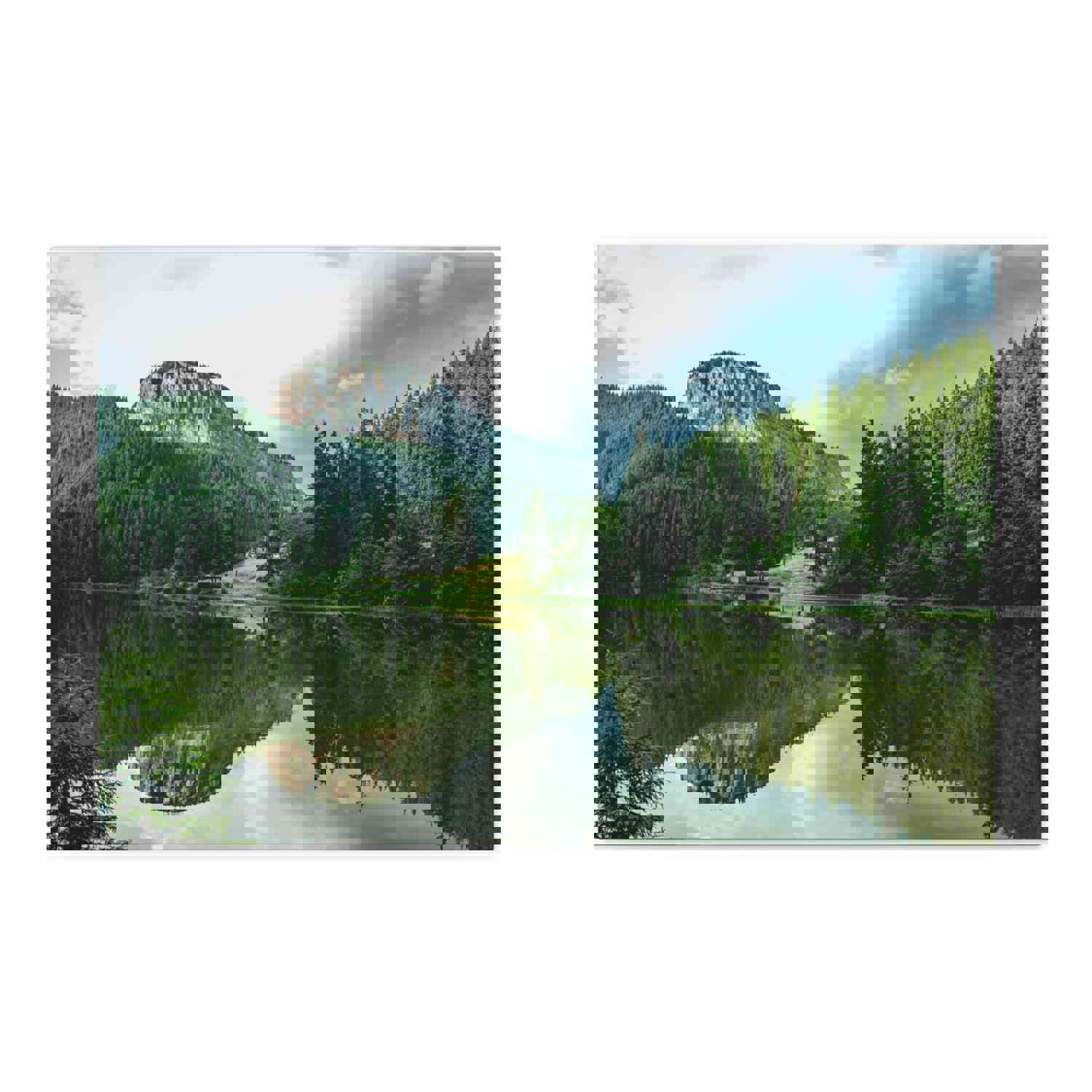 Green Forest With Lake Reflection Nature Wilderness Photography Canvas Wall Art