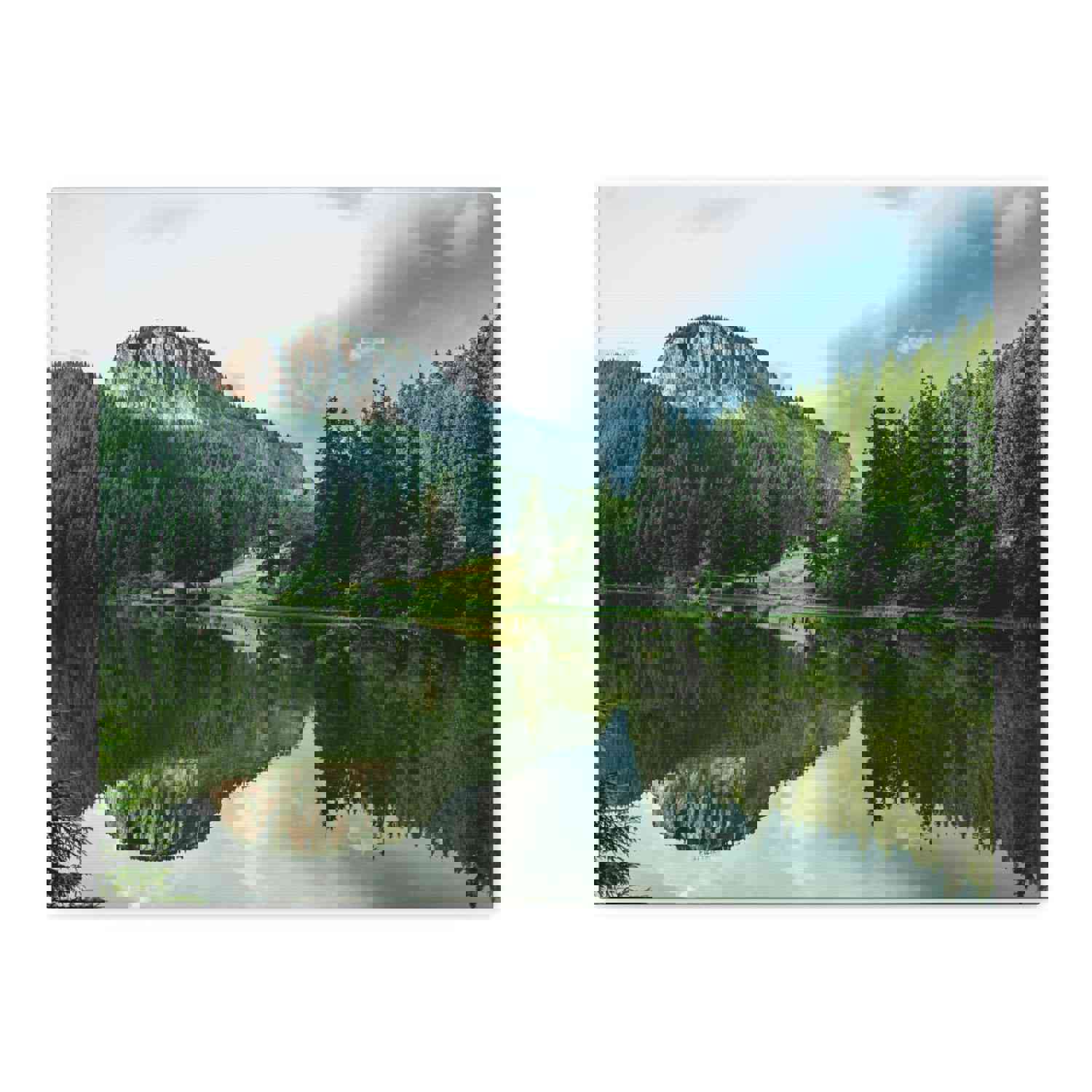 Green Forest With Lake Reflection Nature Wilderness Photography Canvas Wall Art