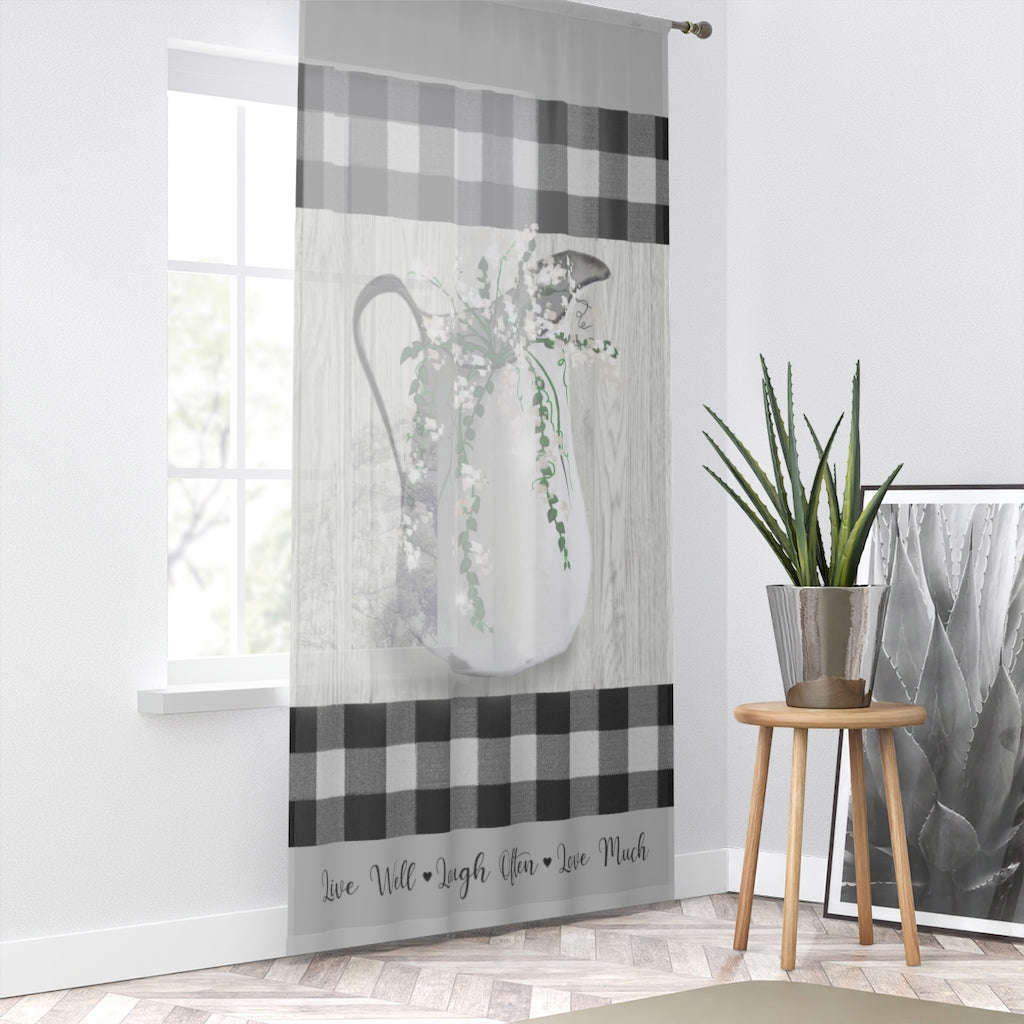 Black & White Buffalo Check Sheer Window Curtain 84x50 Live Well