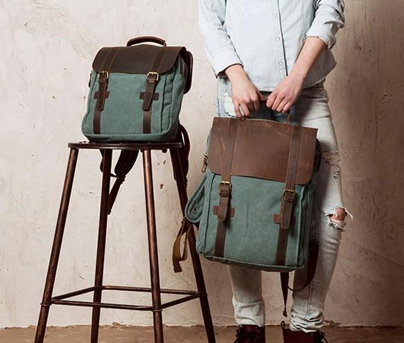 Cool Men's Canvas Leather Travel Backpack - Durable School Bag for Men