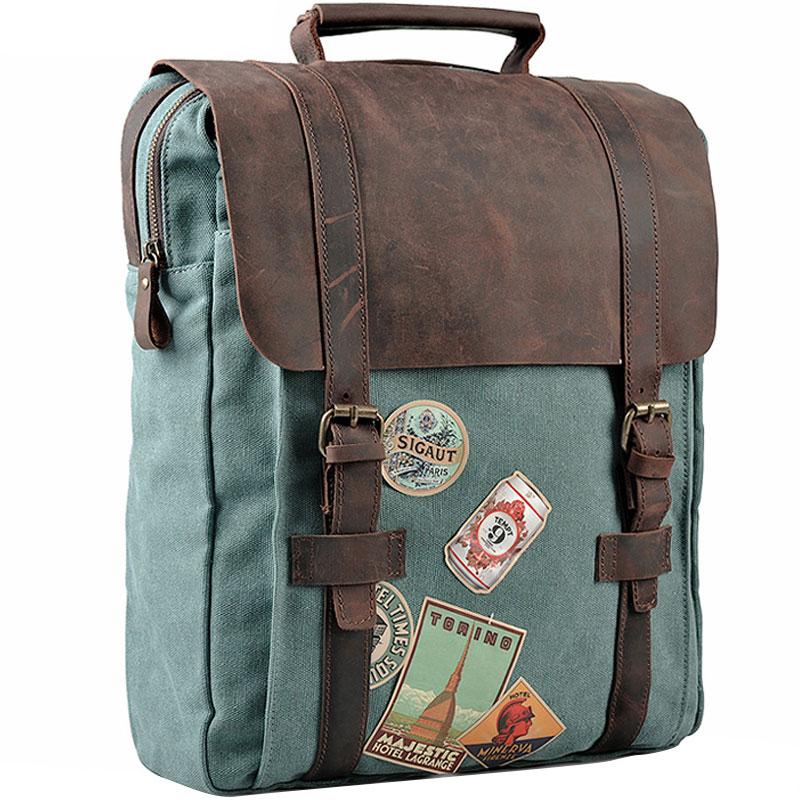 Cool Men's Canvas Leather Travel Backpack - Durable School Bag for Men