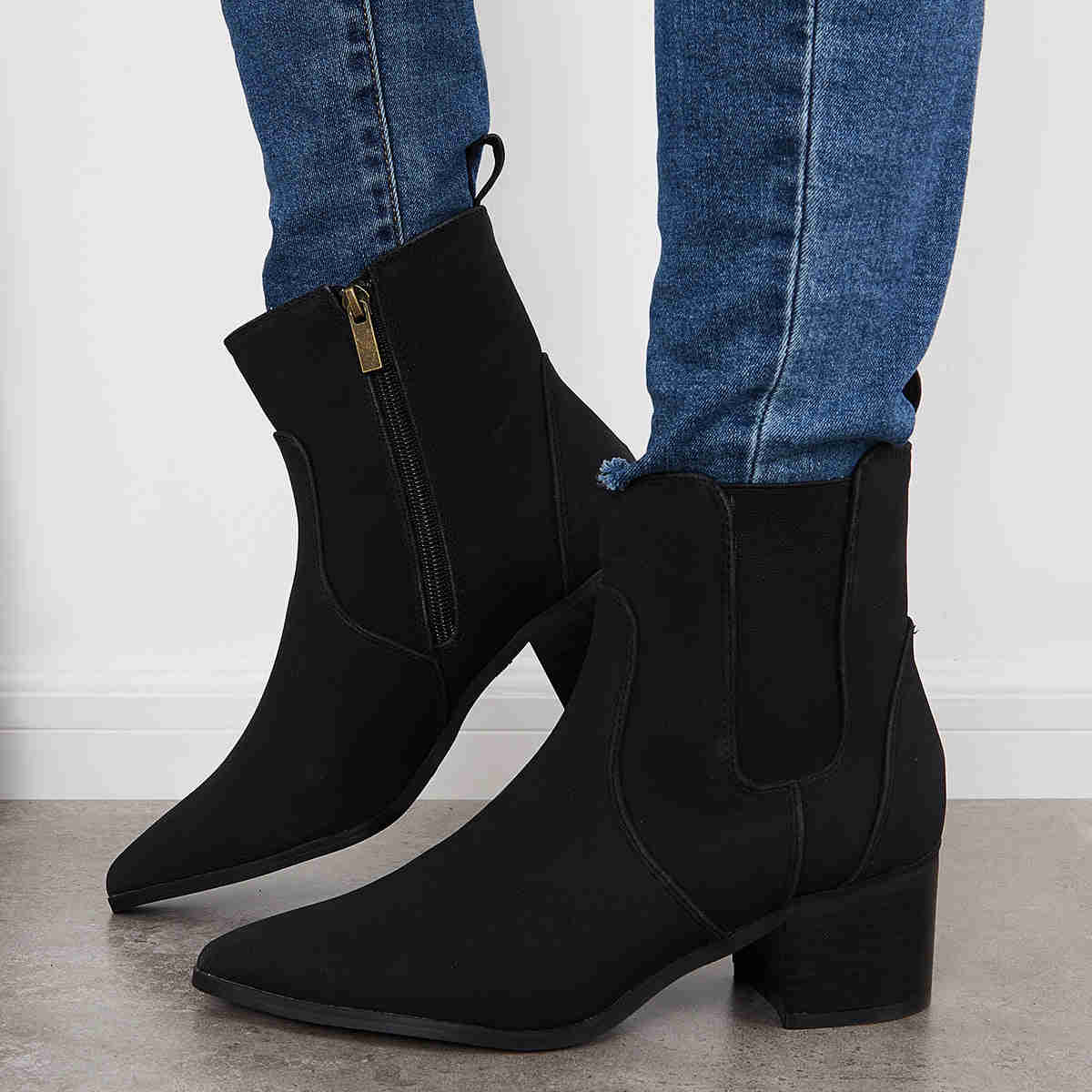 Pointed Toe Western Cowboy Booties Chunky Heel Chelsea Ankle Boots