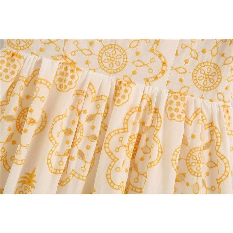 Fashion Cutwork Embroidery Midi Dress