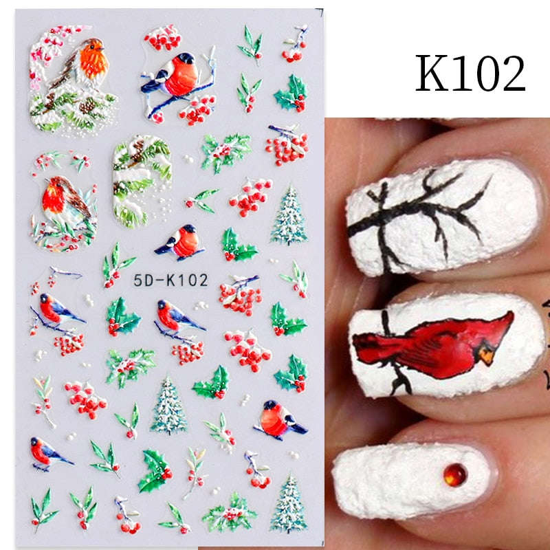 Qfdian Christmas Decor Ideas Nightmare Before Christmas 1PC 5D Nail Stickers Winter Santa Claus Self-Adhesive Slider Nail Art Decorations