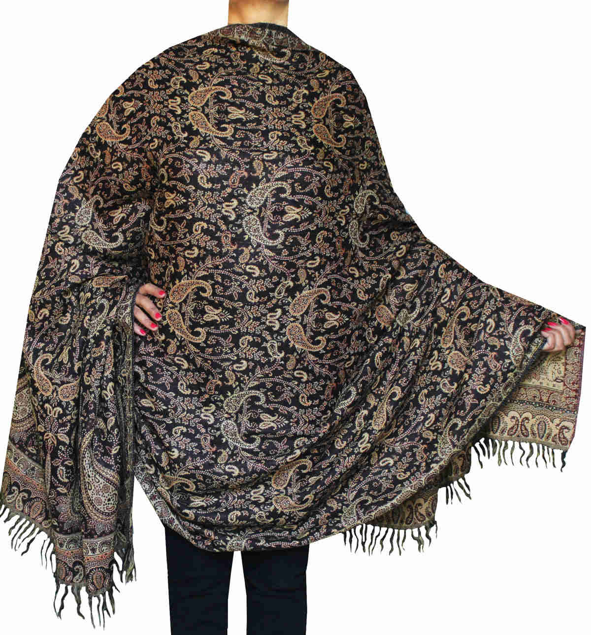 Paisley Wool Shawl Wrap - Handmade in Kashmir for Women (82 x 42 inches)