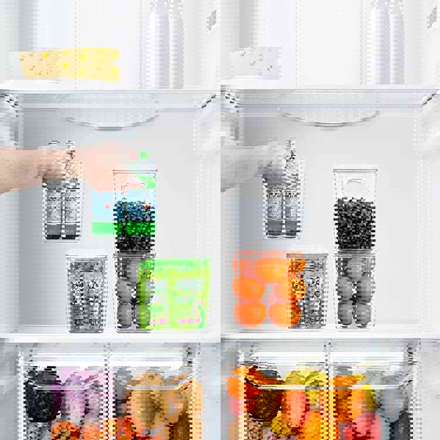 HERKKA 4 Stackable Plastic Storage Bins with Lid - Clear Pantry Organizers for Kitchen, Fridge, Bathroom & More