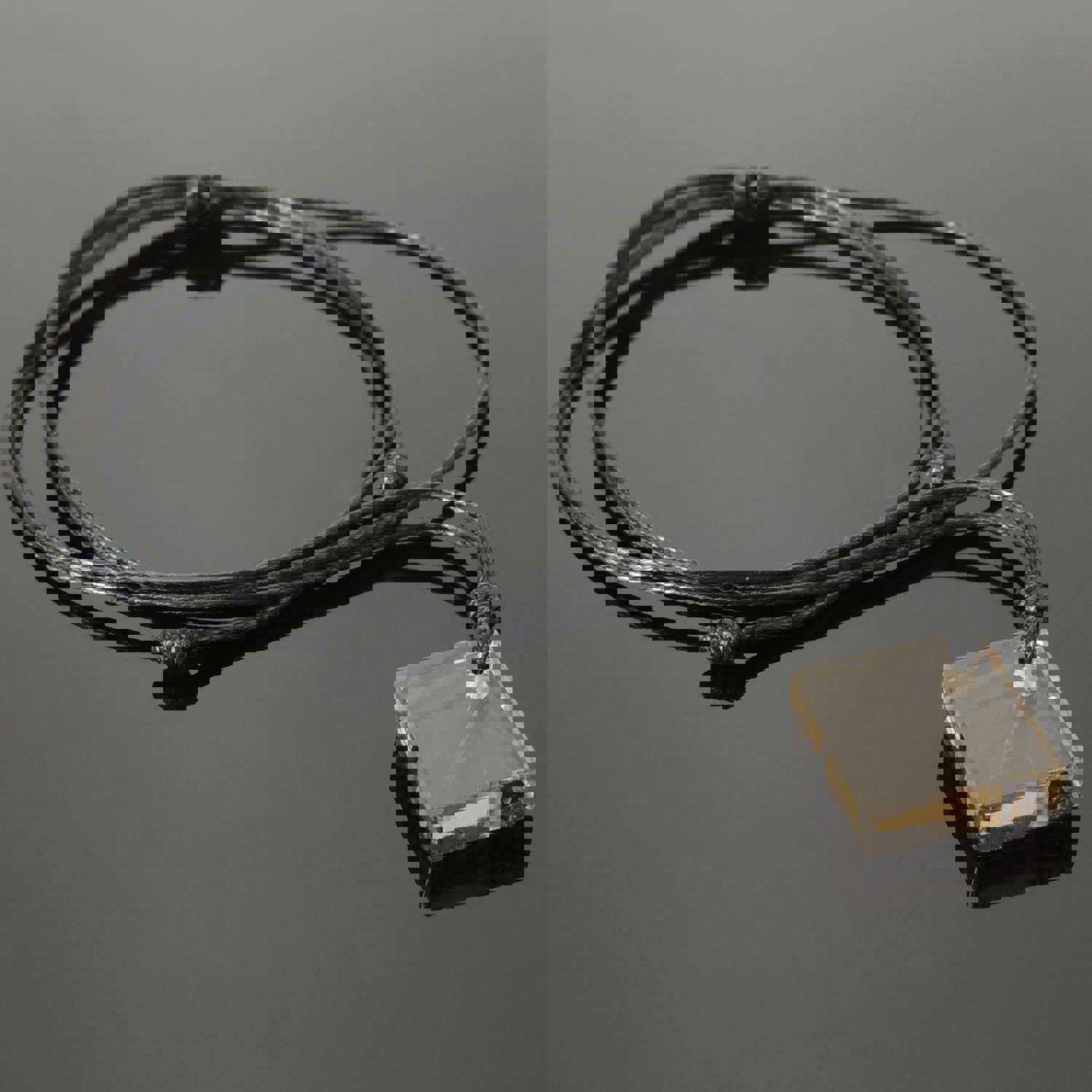 Handmade Smoky Quartz Diamond Pendant Necklace - Root Chakra Healing Adjustable Rope Jewelry