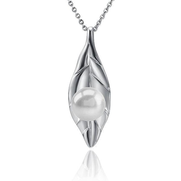 Pearl Maile Leaf Pendant - 925 Sterling Silver with Akoya, Freshwater, or Tahitian Pearl