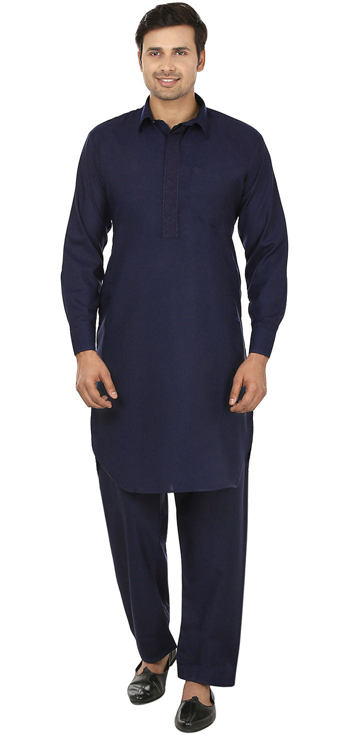 Men's Pathani Kurta Salwar Set - Indian Party Wear Clothing (Blue)