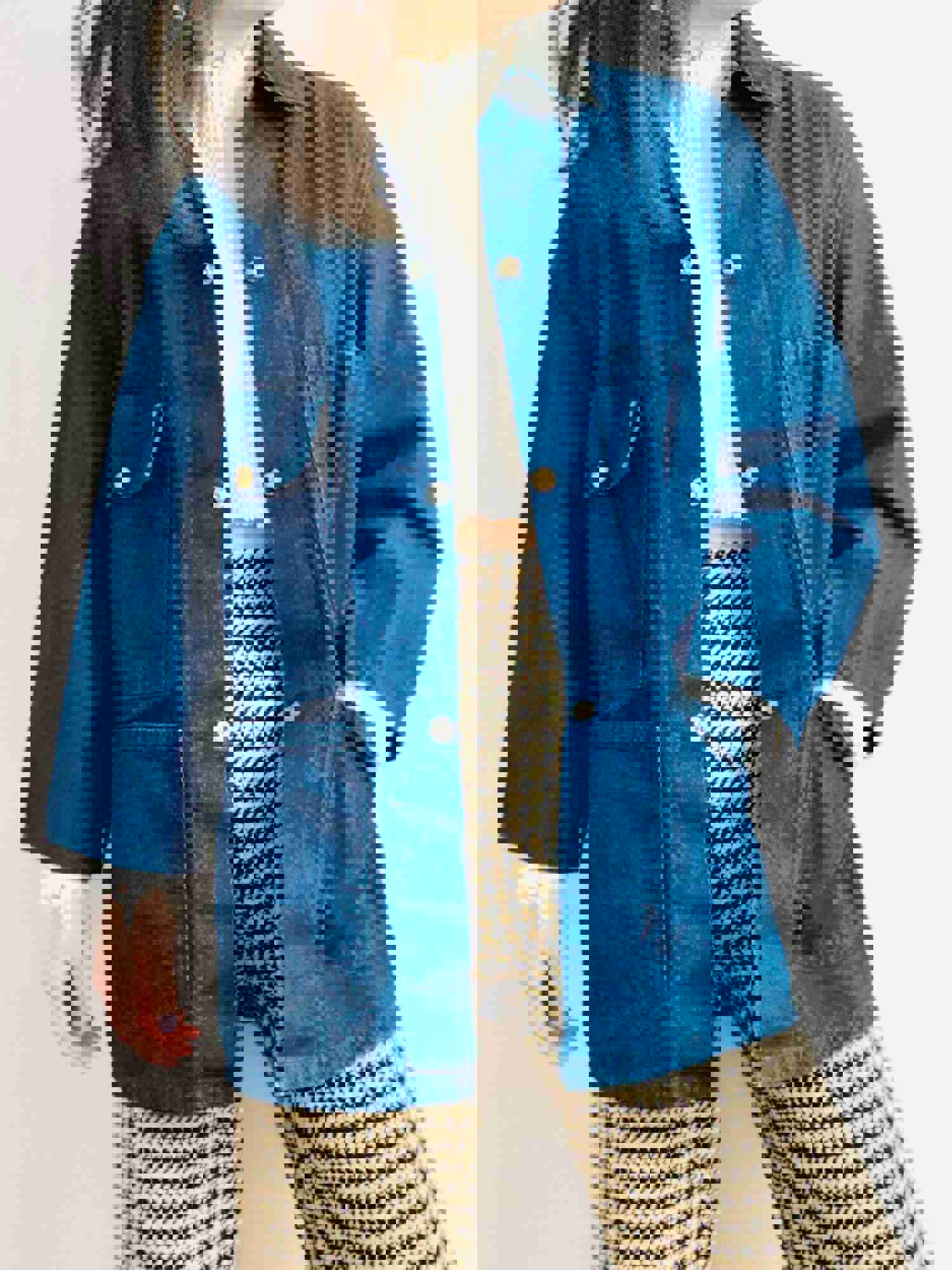 Vintage 1970s Denim Chore Jacket with Corduroy Collar