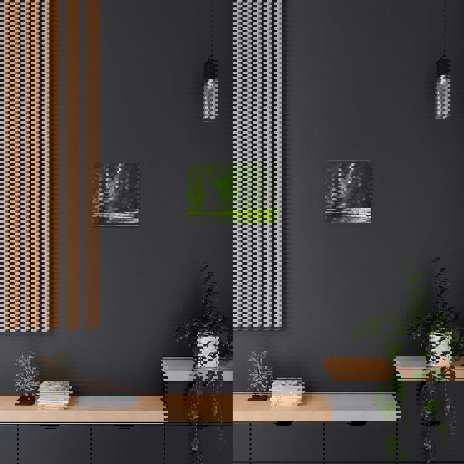 Stacked Stones on Bamboo Forest Floral Nature Photography Canvas Wall Art