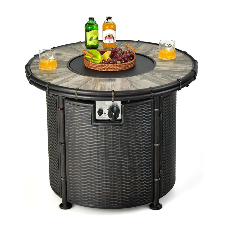 32 Round Fire Pit Table 30,000 BTU Outdoor Propane Gas Fire Pit with Fire Glasses & PVC Cover