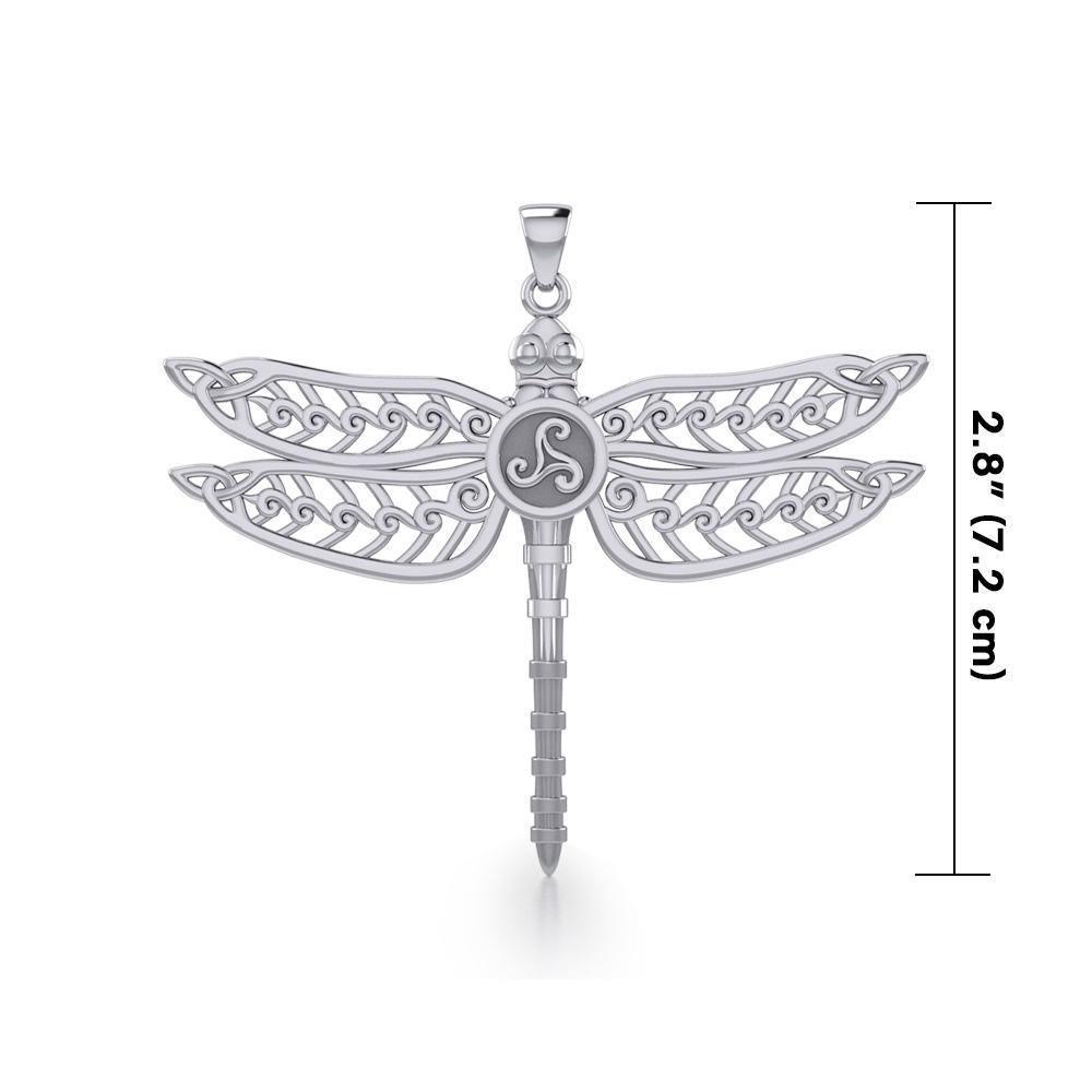 Celtic Dragonfly with Triskele Sterling Silver Pendant TPD5385