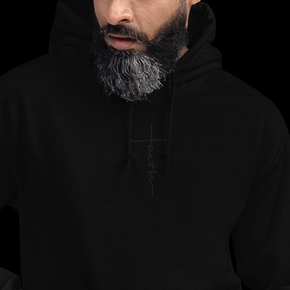 FAITH CROSS Black Stitch (Hebrews 11:1) - EMBROIDERY Unisex Hoodie