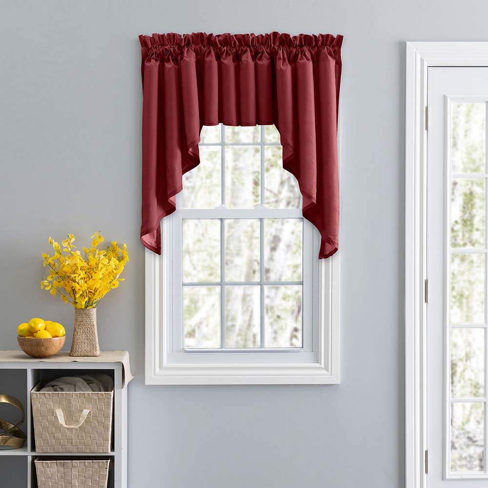 Ellis Stacey 3 Rod Pocket High Quality Fabric Solid Color Window Lined Swag Set Filler Valance 42x13 Merlot