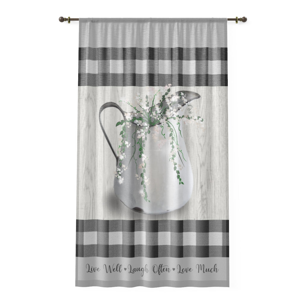 Black & White Buffalo Check Sheer Window Curtain 84x50 Live Well