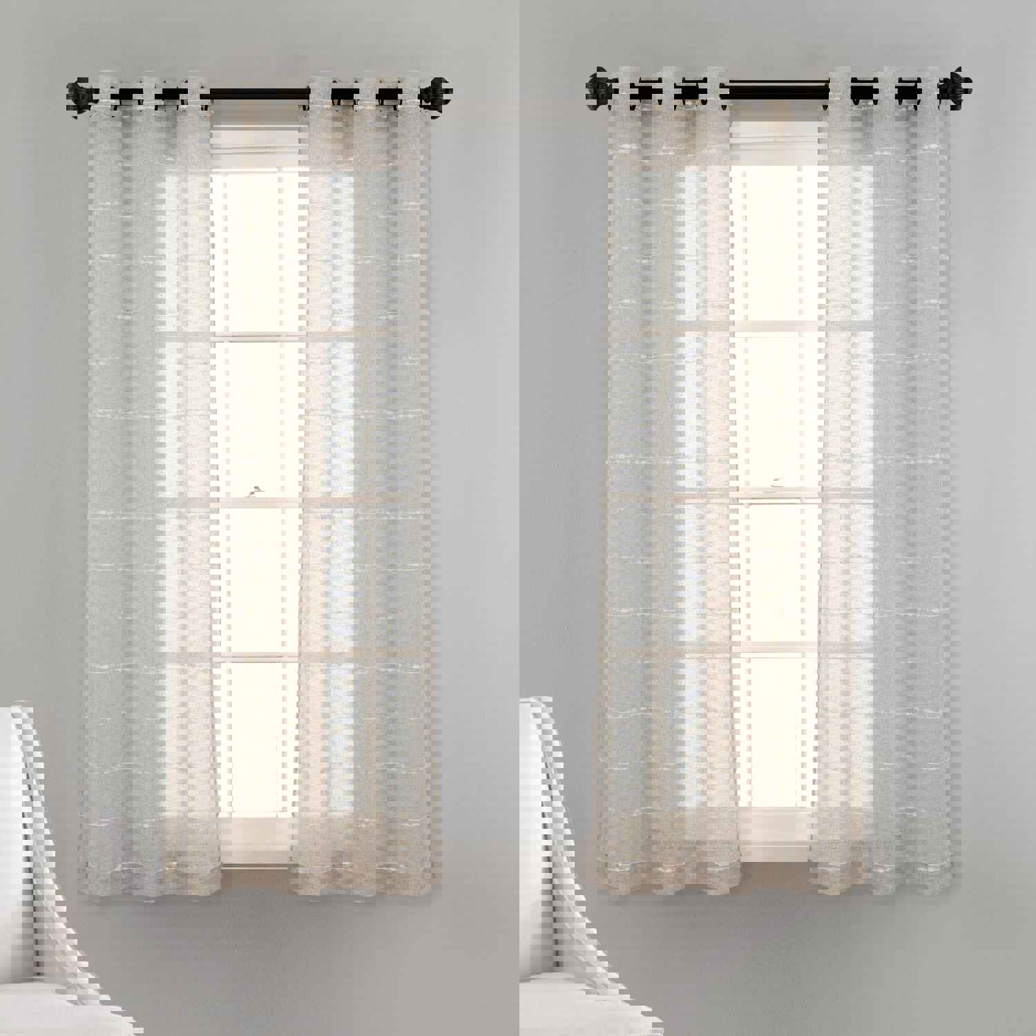 Farmhouse Textured Grommet Sheer Window Curtain Panel Set