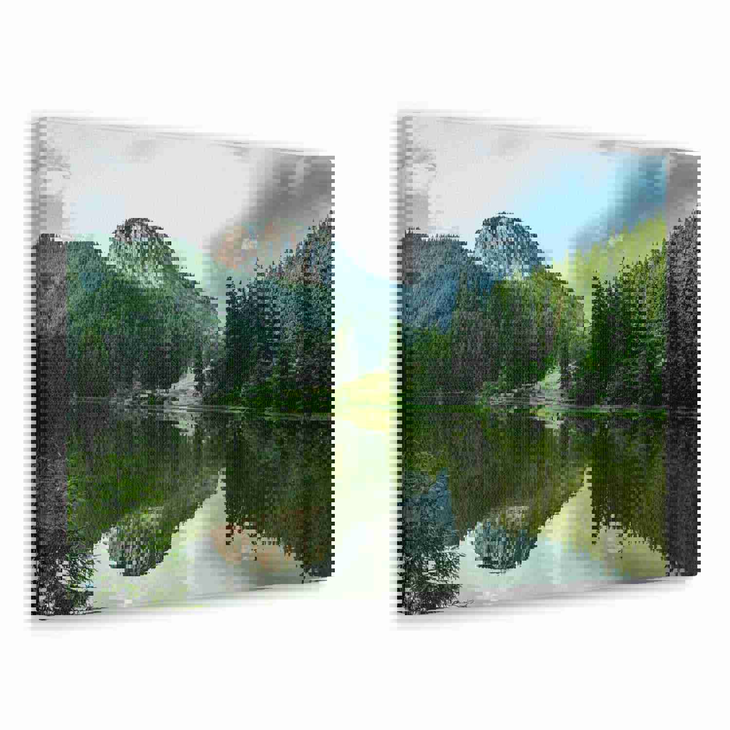 Green Forest With Lake Reflection Nature Wilderness Photography Canvas Wall Art