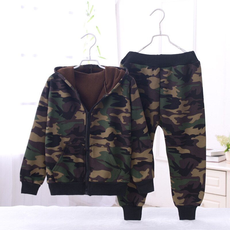 IENENS Winter Boys Girls Warm Military Camouflage Hooded Coat & Pants Set