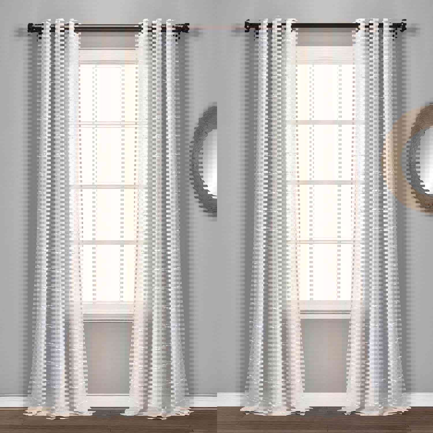 Farmhouse Textured Grommet Sheer Window Curtain Panel Set