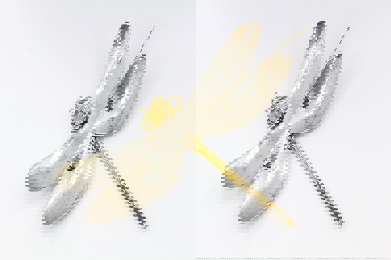 Mixed Metal Sterling Silver & Brass Dragonfly Pendant / Brooch by Courtney