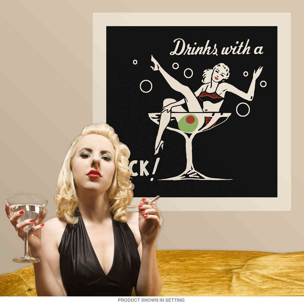 Retro Style Drinks with a Kick Girl Cocktail Bar Wall Decal