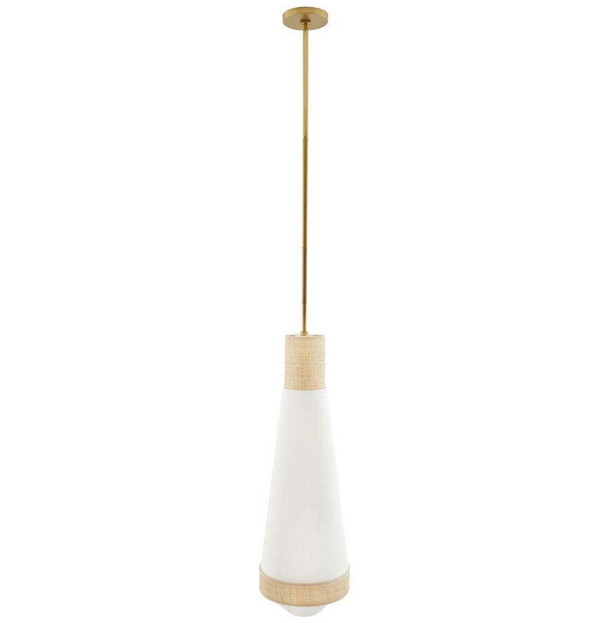 Shreveport Pendant - Adjustable Height White Linen Lamp with Natural Raffia Banding
