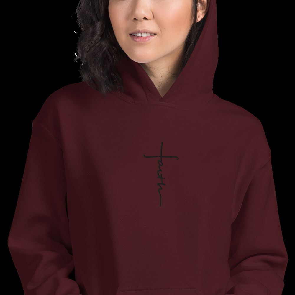 FAITH CROSS Black Stitch (Hebrews 11:1) - EMBROIDERY Unisex Hoodie