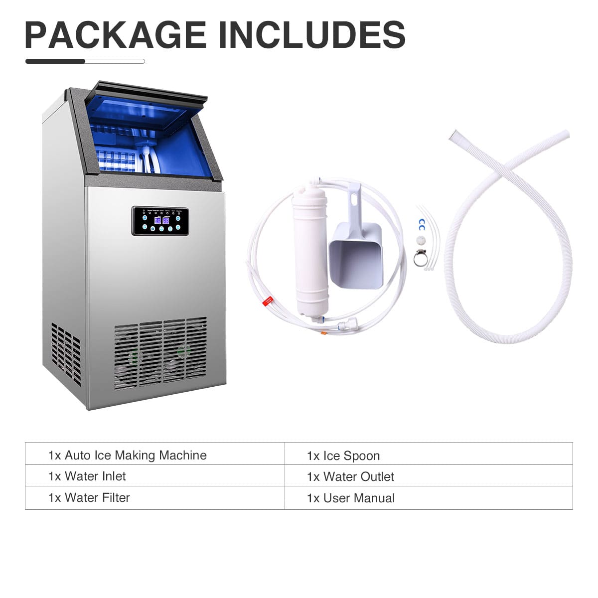 CO-Z Commercial Ice Maker 130LBS Freestanding Stainless Steel Built-in Ice Machine for Restaurant Bar