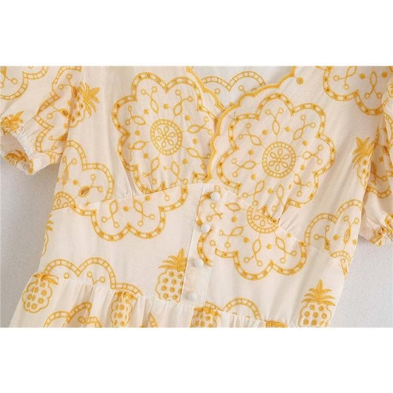 Fashion Cutwork Embroidery Midi Dress