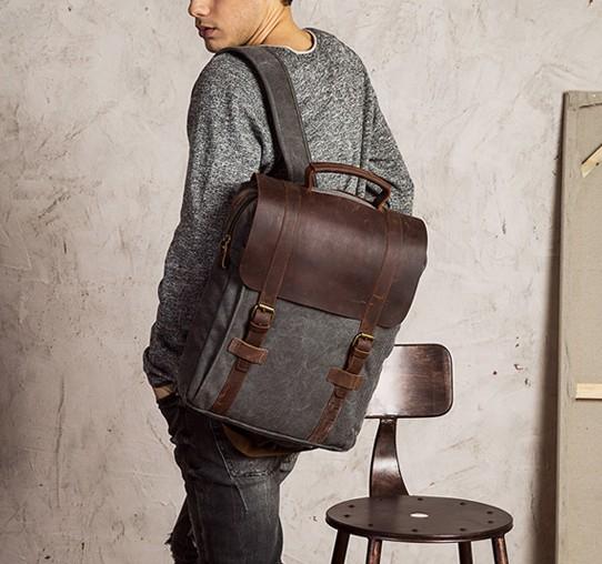 Cool Men's Canvas Leather Travel Backpack - Durable School Bag for Men