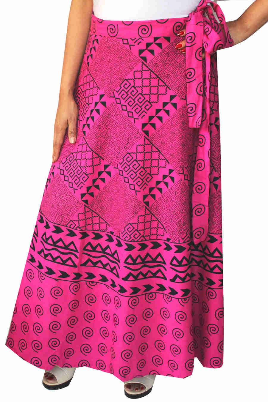 Cotton Printed Wrap Around Long Skirt for Women - Handmade Indian Skirt (Pink)