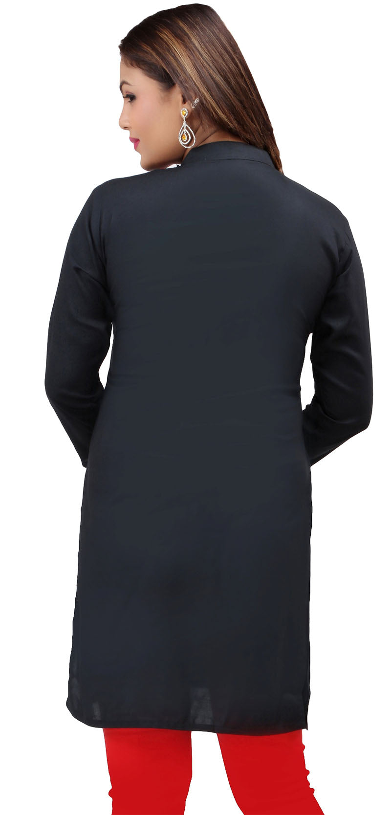 Short Kurti Womens Blouse Embroidered Indian Clothing (Black)