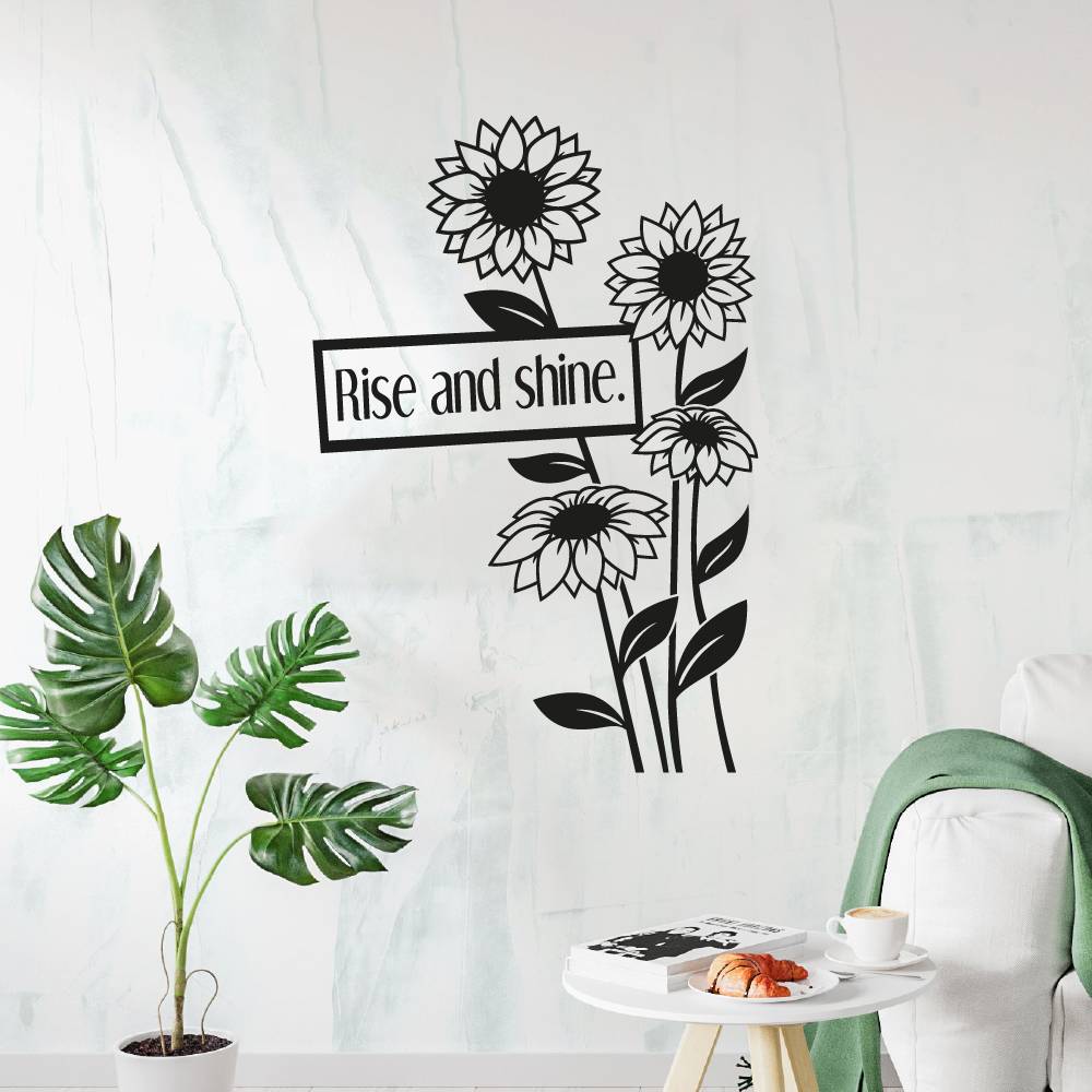 Flowers Floral Vinyl Wall Sticker - Rise And Shine Quote Flower Garden Decal