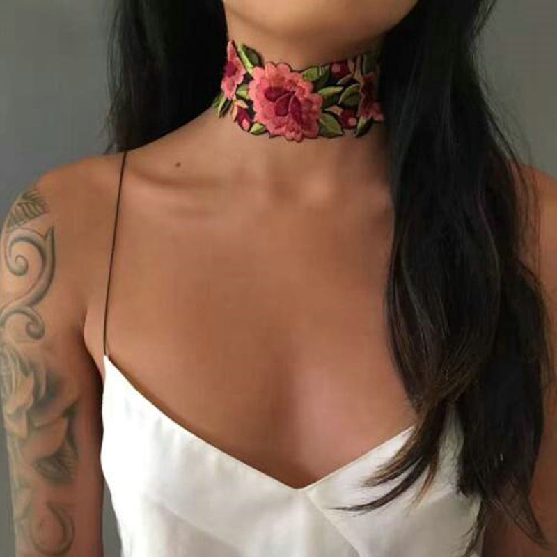 Bohemian Boho Printed Flower Choker Necklace for Women - Fashion Steampunk Maxi Necklace