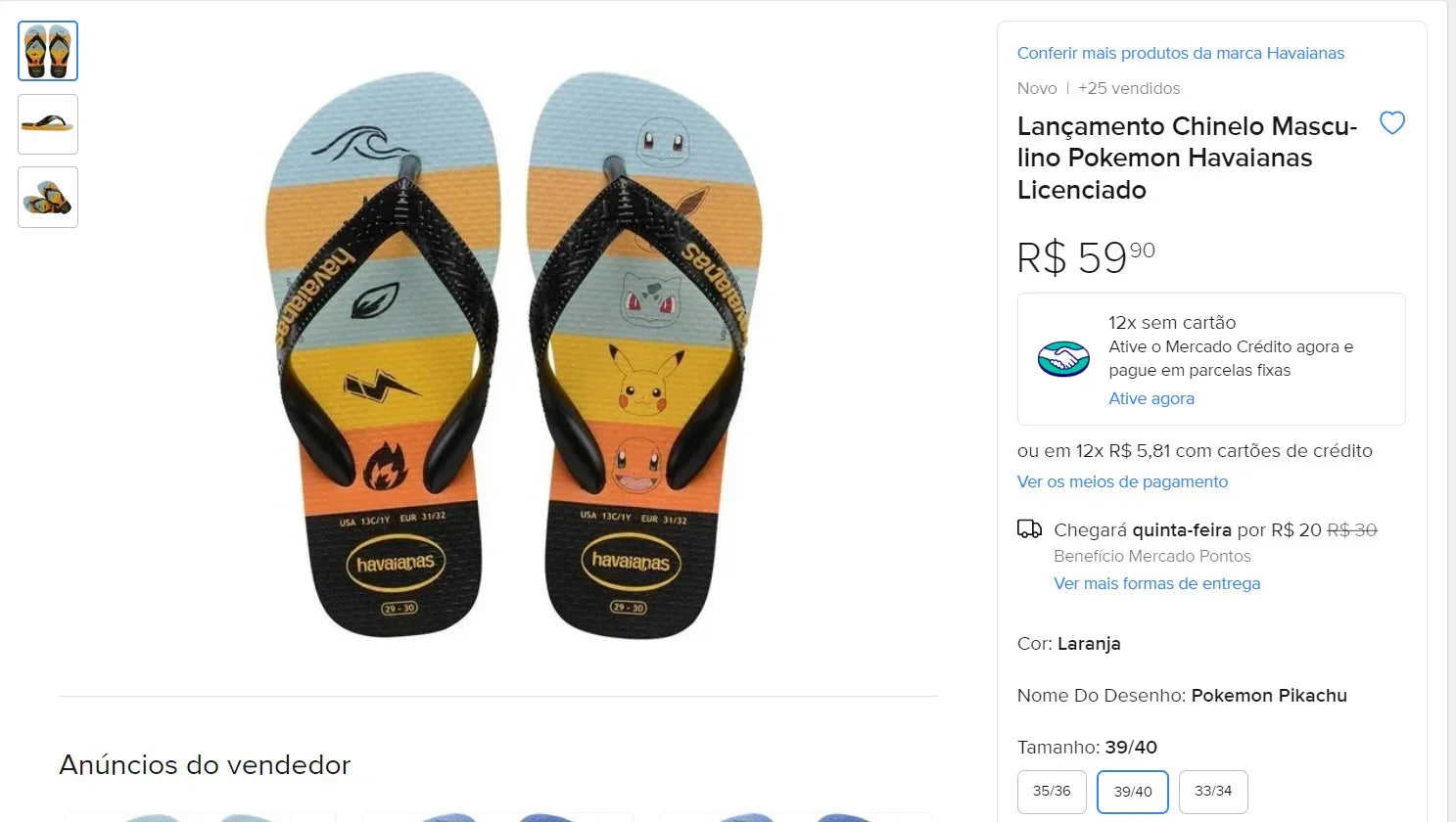 Havaianas Brazil Flip Flops - Naruto & Pokemon Collection (3 Pairs)