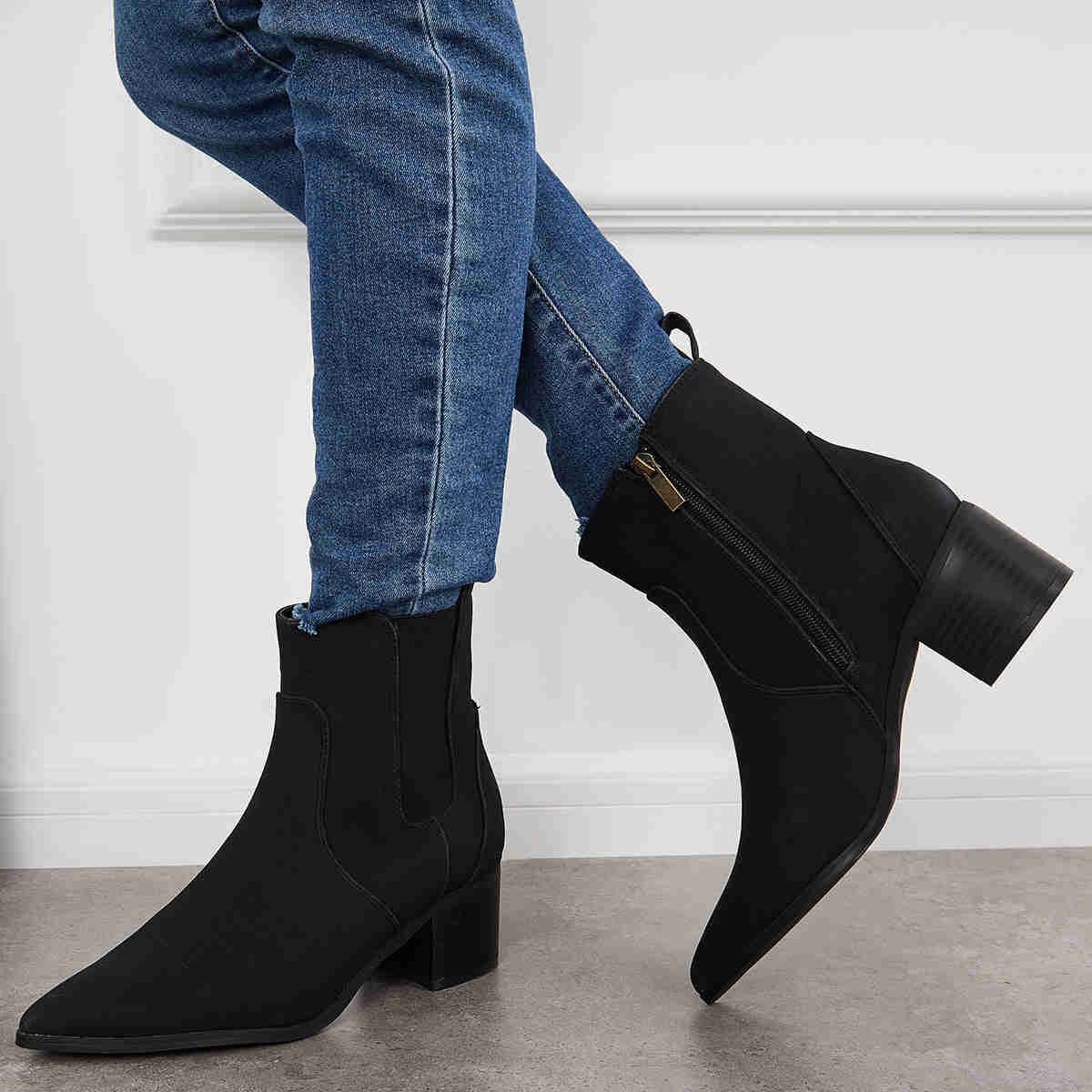 Pointed Toe Western Cowboy Booties Chunky Heel Chelsea Ankle Boots