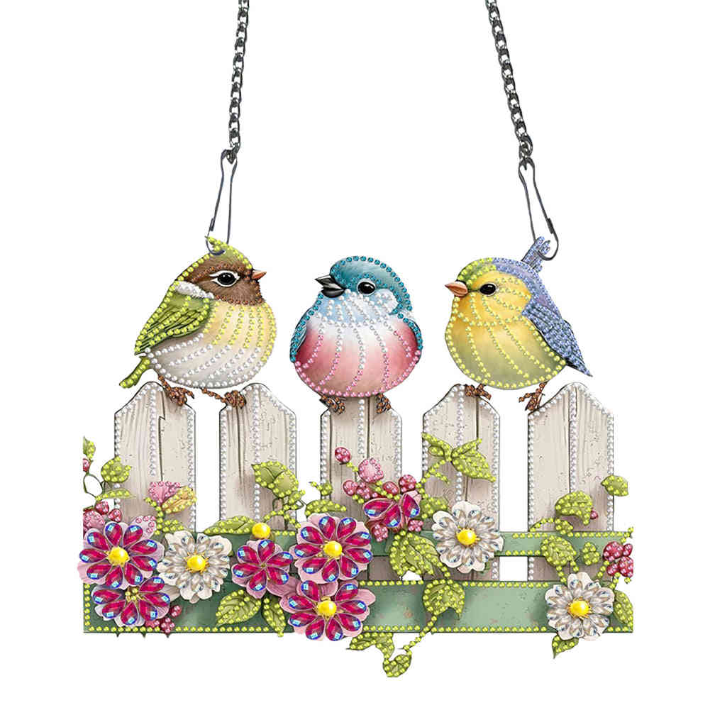 Single Side Bird Diamond Art Hanging Pendant for Home Wall Decor (Bird on Fence)