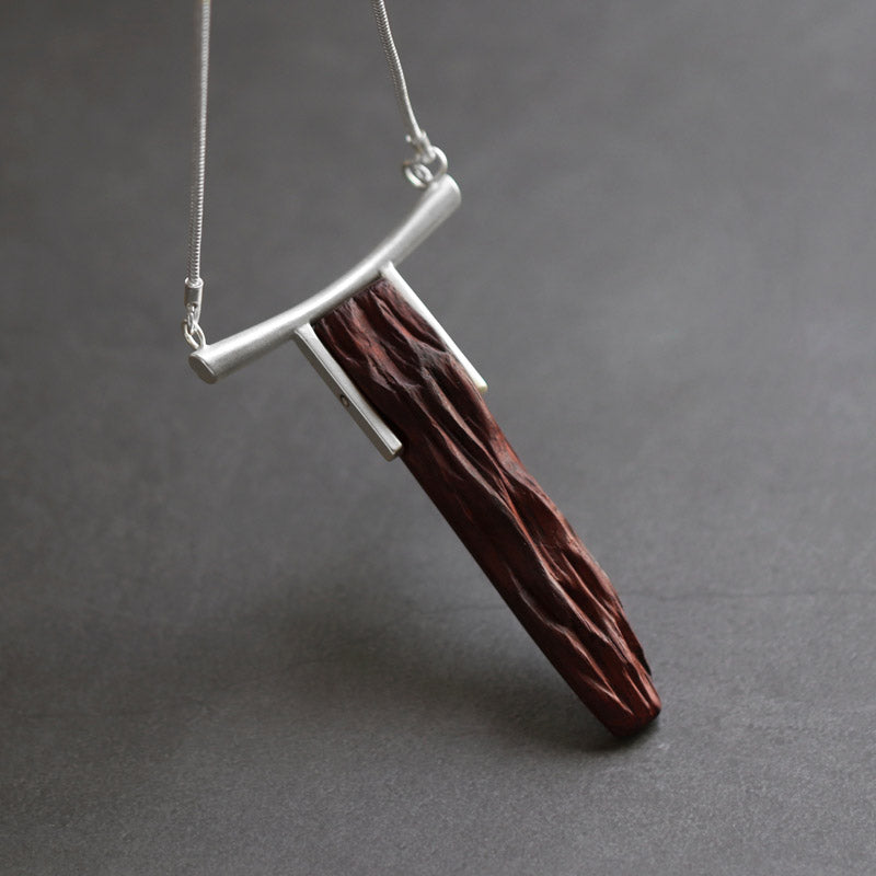 Handmade Rosewood Pendant Long Necklace for Women and Men