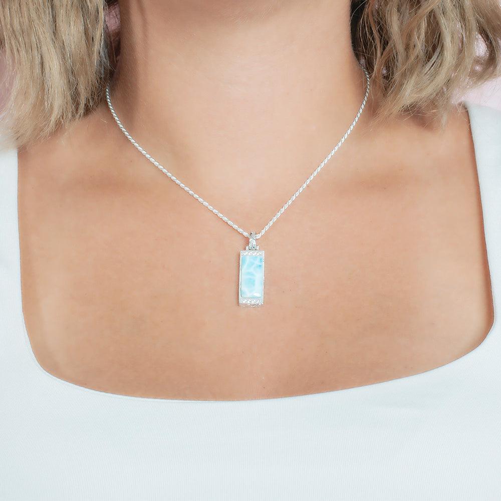 Larimar Icy Bar Pendant with Topaz - 925 Sterling Silver Jewelry