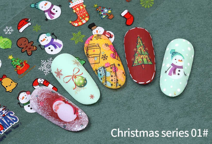 Christmas Nail Art Water Transfer Decal Wraps Stickers - Santa, Snow Elf, Snowmen Designs