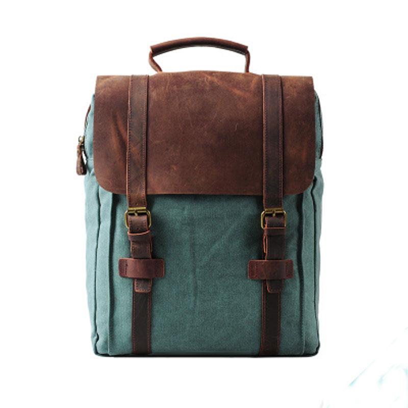 Cool Men's Canvas Leather Travel Backpack - Durable School Bag for Men