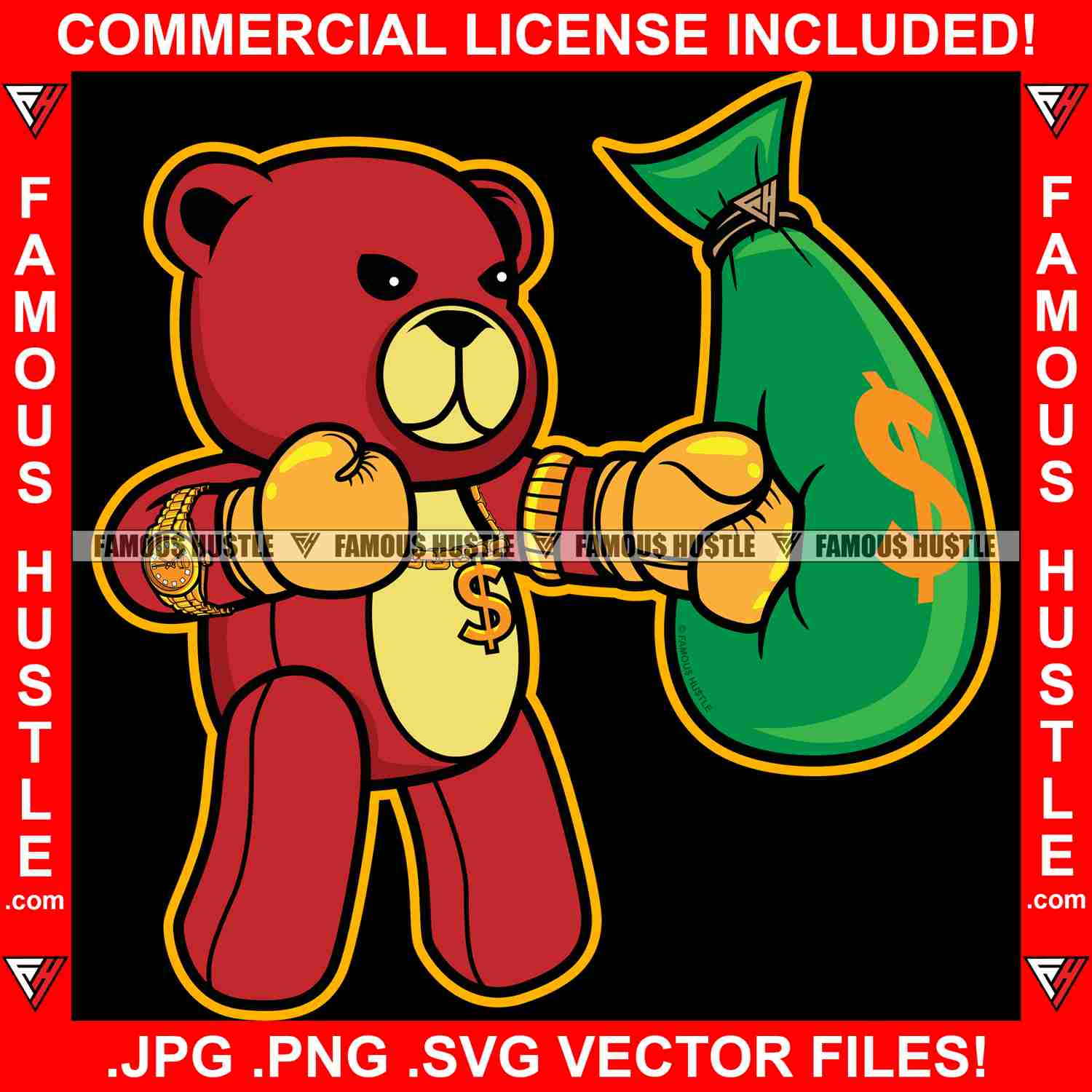 Hip Hop Gangster Boxer Teddy Bear Graphic Design T-Shirt Print Files