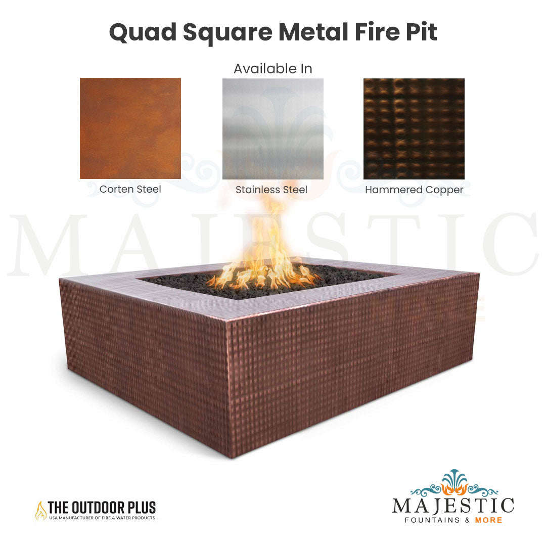 Outdoor Plus Quad Square Metal Fire Pit with Free Cover